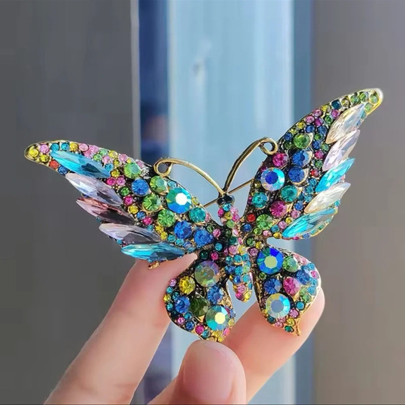 Betsey Johnson Jewelry - Betsey Johnson Blue Rainbow Butterfly MagicCrystal Brooch